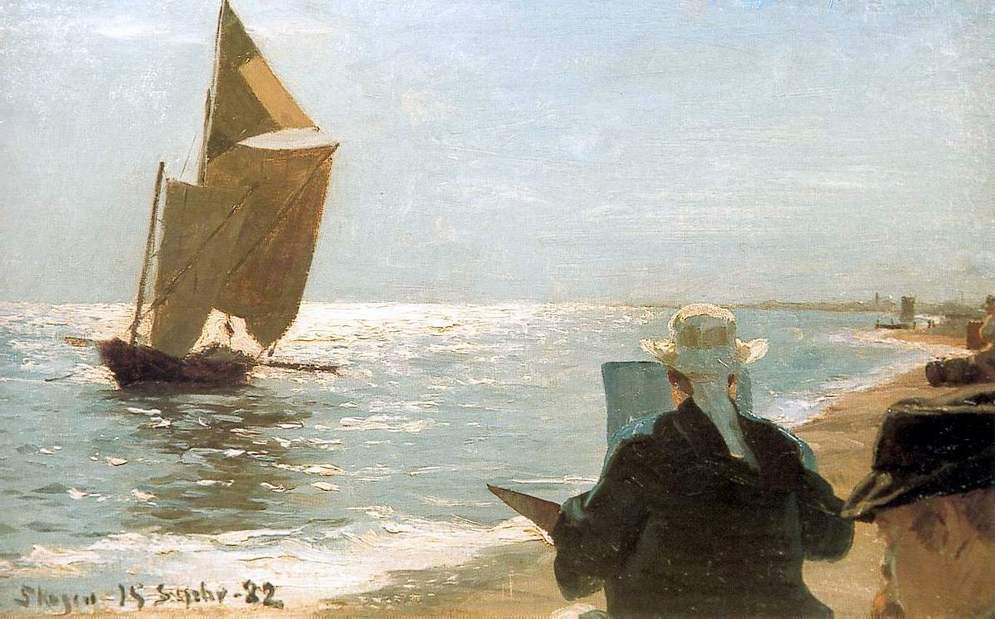 Artists on the Beach, vintage artwork by Peder Severin Kroyer, 12x8" (A4) Poster