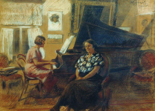 Playing the Piano, vintage artwork by Ivan Kulikov, 12x8" (A4) Poster