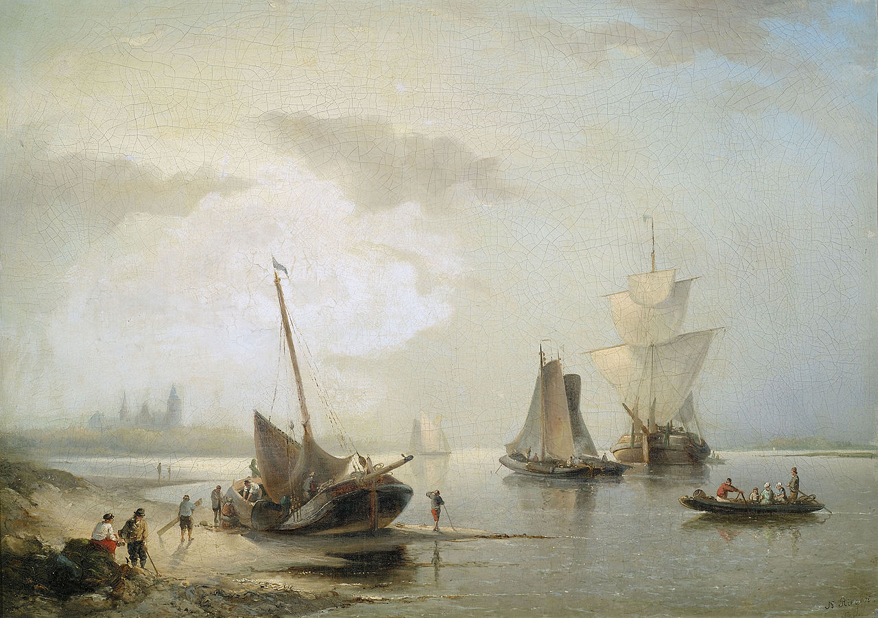 Sailboats off the Dutch coast in morning light., vintage artwork by Nicolaas Riegen, 12x8" (A4) Poster