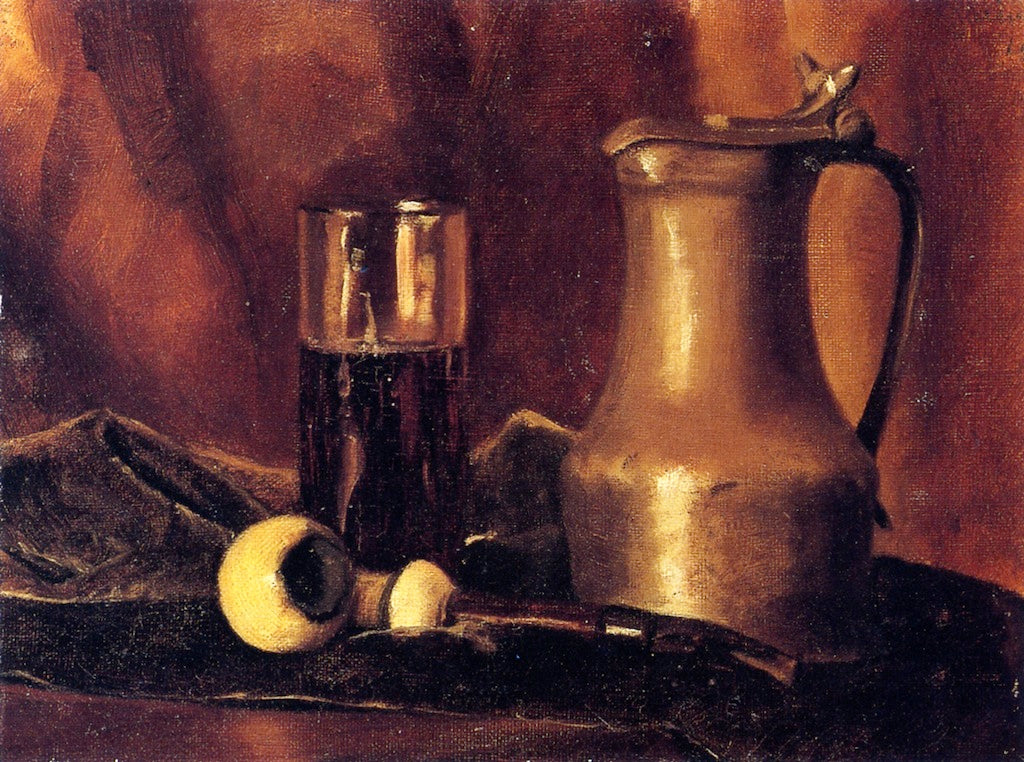 Still Life with Tin Pitcher, Pipe and Glass, vintage artwork by Roger de la Fresnaye, 12x8" (A4) Poster