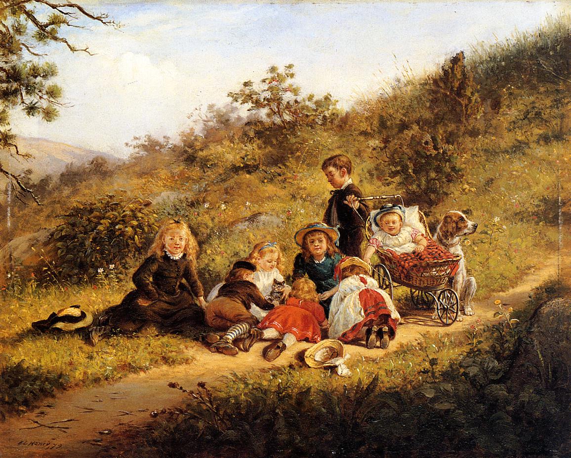 The Sunny Hours of Childhood, vintage artwork by Edward Lamson Henry, 12x8" (A4) Poster