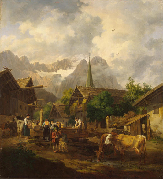 Morning in Partenkirchen, vintage artwork by Peter von Hess, 12x8" (A4) Poster