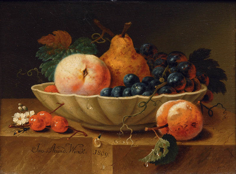 Still-life with Fruit, vintage artwork by Johann Amandus Winck, 12x8" (A4) Poster