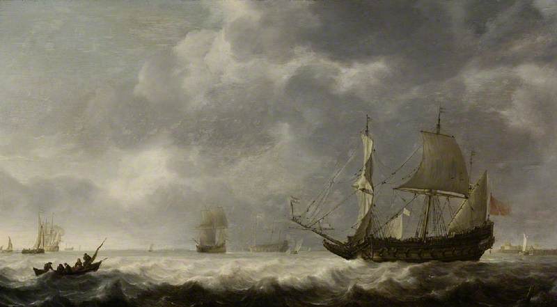A Breeze near a Dutch Port, vintage artwork by Simon de Vlieger, 12x8" (A4) Poster
