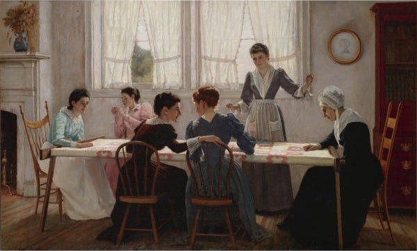 The Quilting Party, vintage artwork by Edgar Melville Ward, 12x8" (A4) Poster