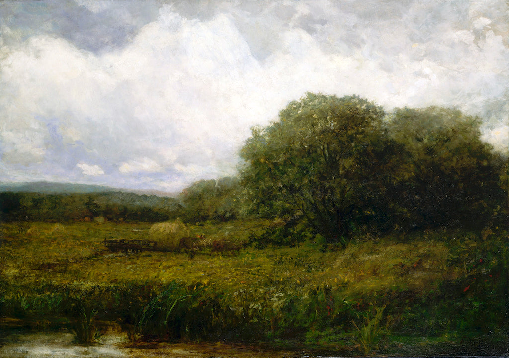 Landscape with Oxen and Haycart Crossing Bridge, vintage artwork by Edward Mitchell Bannister, 12x8" (A4) Poster
