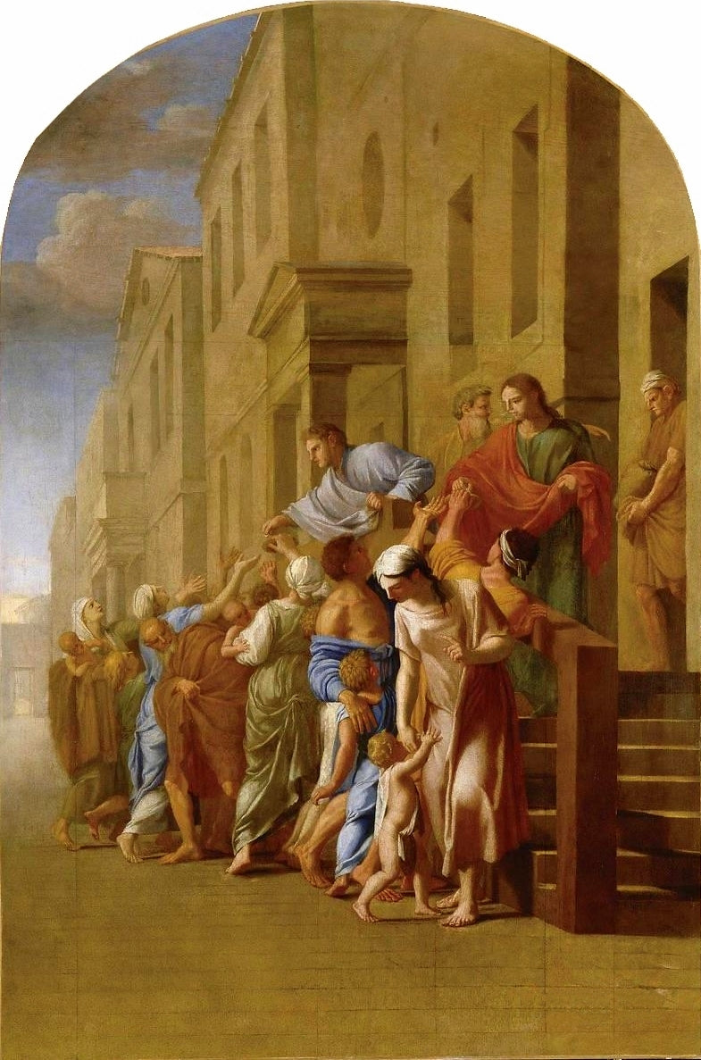 Life of Saint Bruno, Saint Bruno and his Disciples Giving their Belongings to the Poor (large), vintage artwork by Eustache Le Sueur, 12x8" (A4) Poster