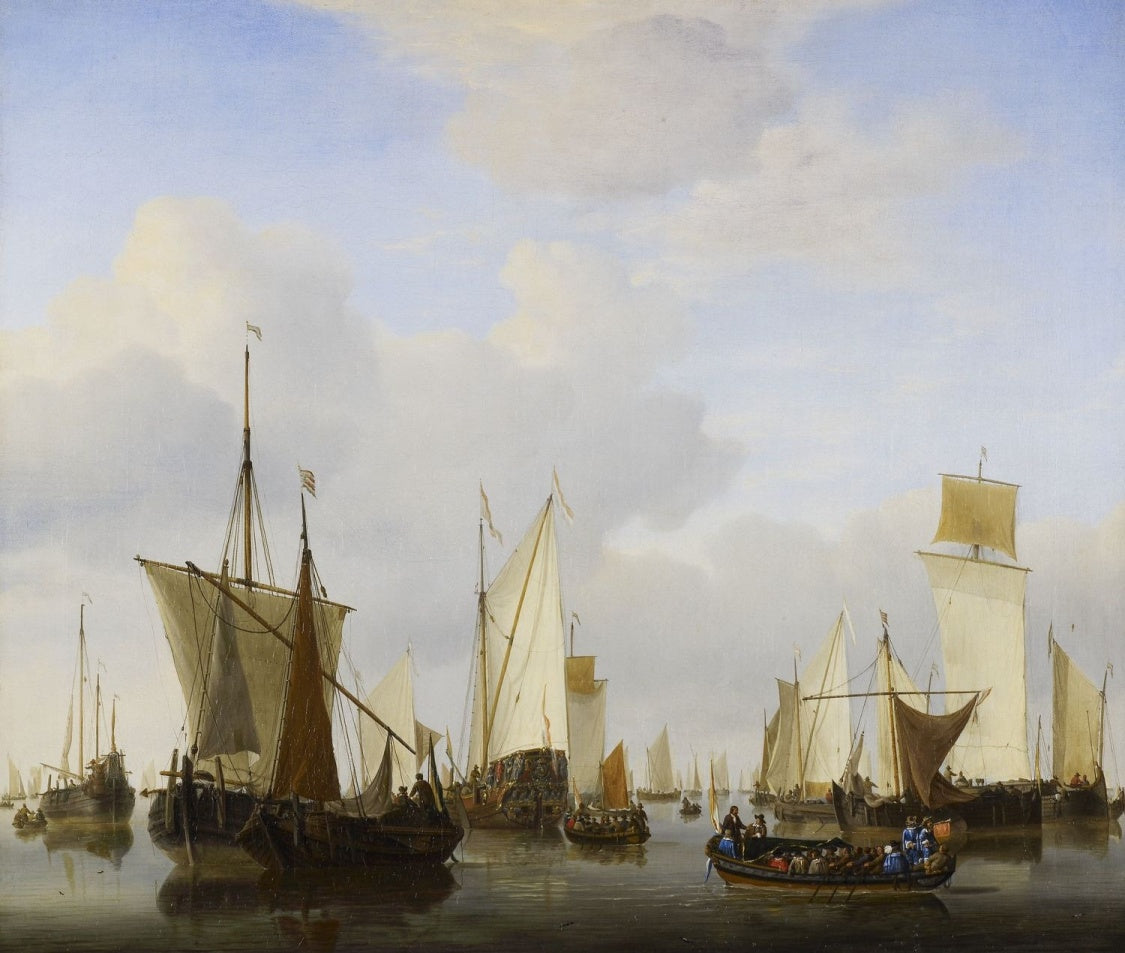 A Calm: A State's Yacht, a Barge and many other Vessels under Sail, vintage artwork by Willem van de Velde the Younger, 12x8" (A4) Poster