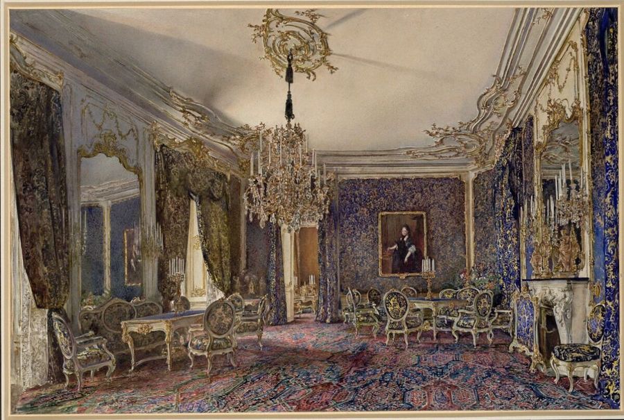 Blue Salon in the Palace of Hofburg, vintage artwork by Rudolf von Alt, A3 (16x12") Poster Print