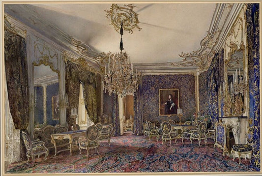 Blue Salon in the Palace of Hofburg, vintage artwork by Rudolf von Alt, A3 (16x12") Poster Print