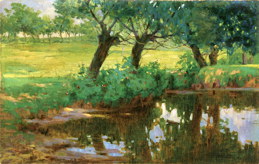 A Quiet Pond, vintage artwork by Pietro Fragiacomo, 12x8" (A4) Poster