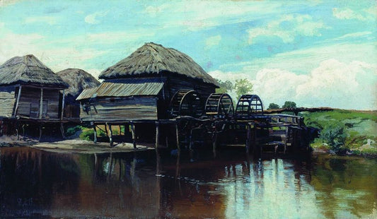 Morning by  the Lake, vintage artwork by Konstantin Kryzhitsky, 12x8" (A4) Poster