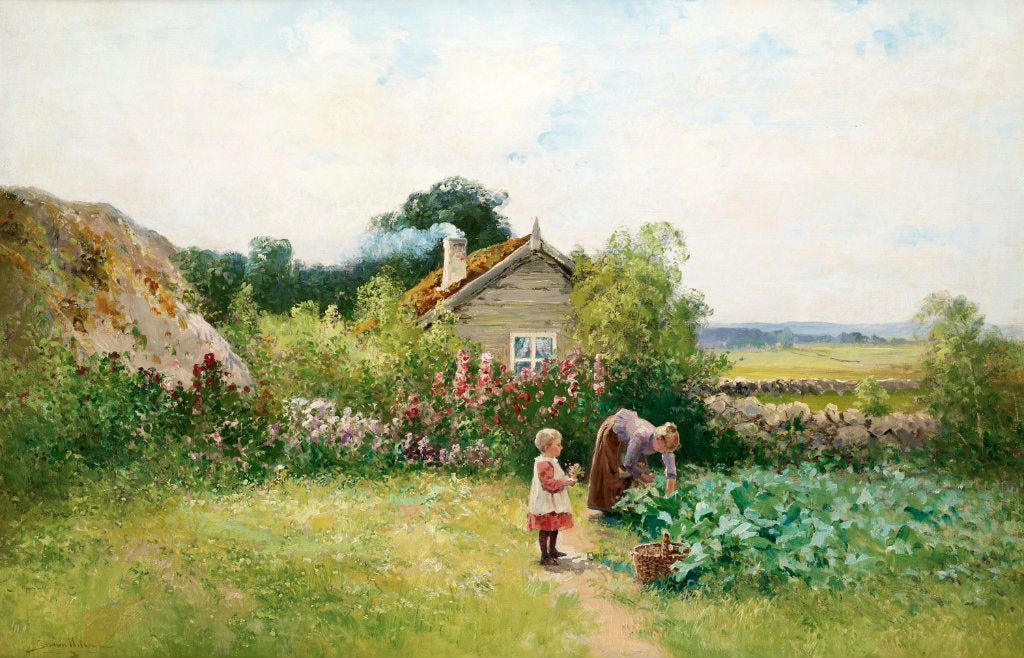 In the Vegetable Garden, vintage artwork by Severin Nilson, 12x8" (A4) Poster