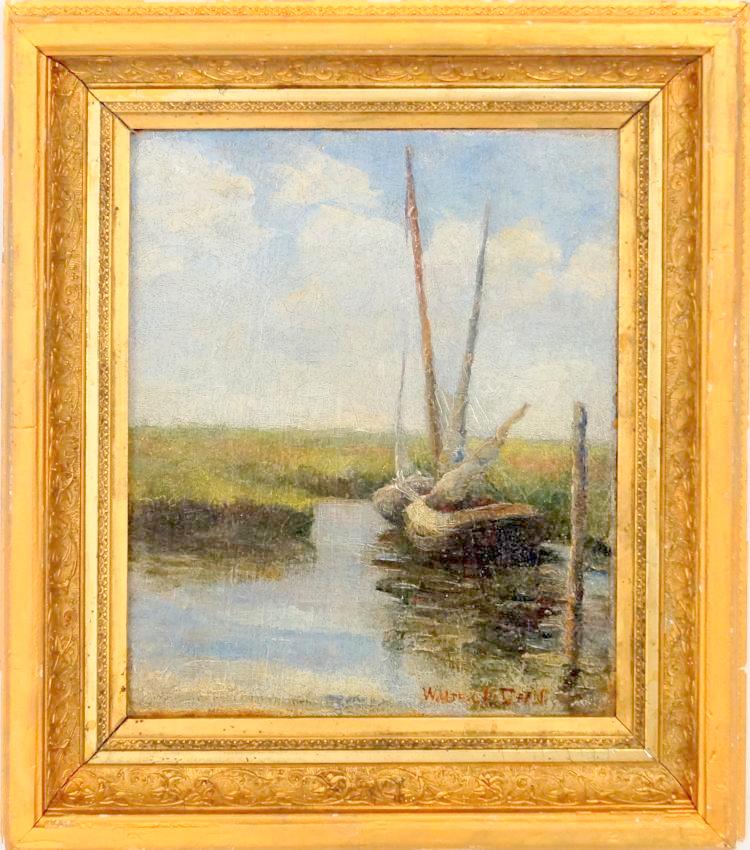 Boat at Dock, vintage artwork by Walter Lofthouse Dean, 12x8" (A4) Poster