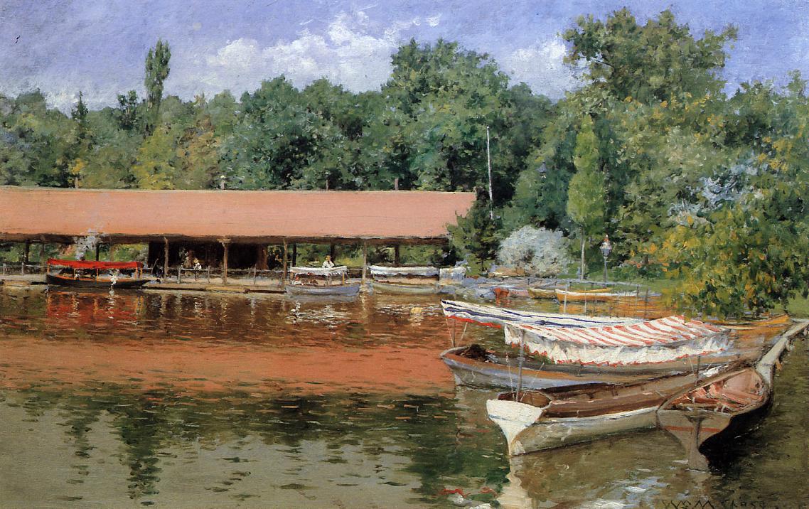 Boat House, Prospect Park, vintage artwork by William Merritt Chase, 12x8" (A4) Poster