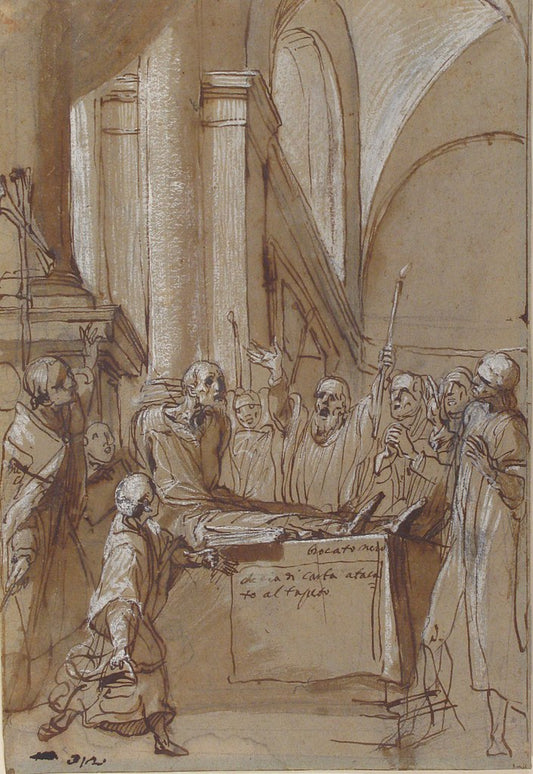 Raymond Diocrès Speaking During His Funeral, vintage artwork by Daniele Crespi, 12x8" (A4) Poster