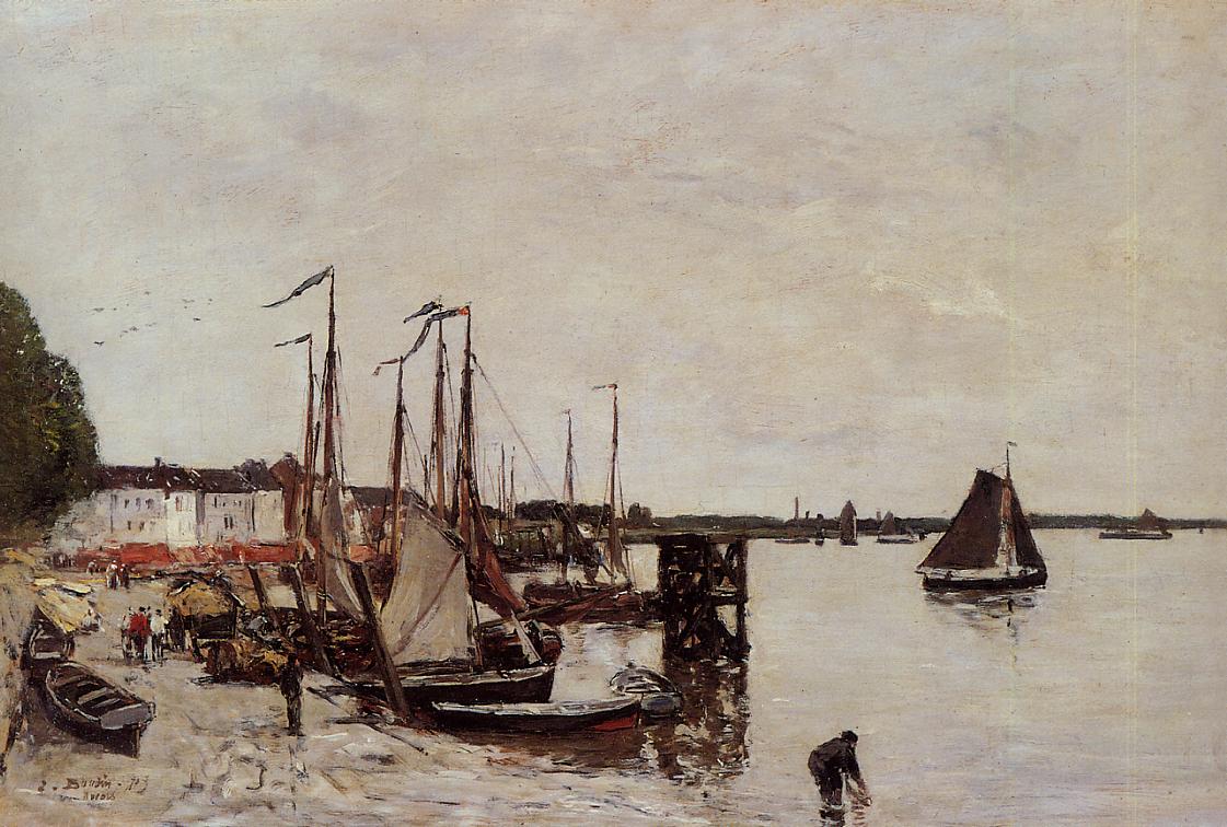 Antwerp, Fishing Boats, vintage artwork by Eugène-Louis Boudin, 12x8" (A4) Poster