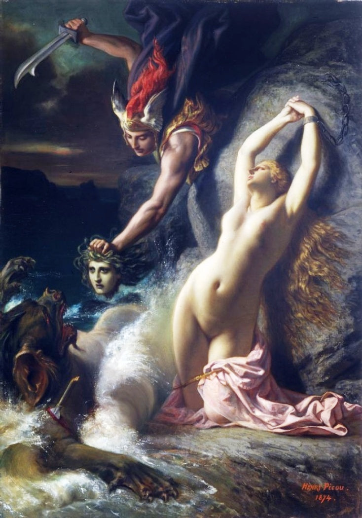 Andromeda Chained to a Rock, vintage artwork by Henri Pierre Picou, 12x8" (A4) Poster