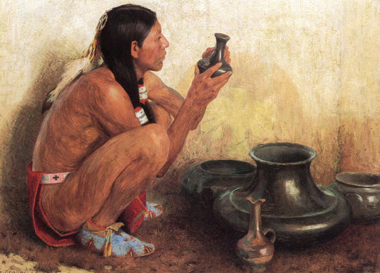 San Juan Pottery, vintage artwork by Eanger Irving Couse, 12x8" (A4) Poster