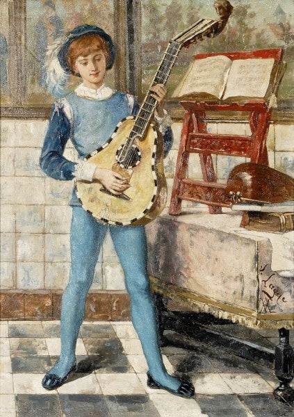 The Luteplayer, vintage artwork by Victor Lagye, 12x8" (A4) Poster