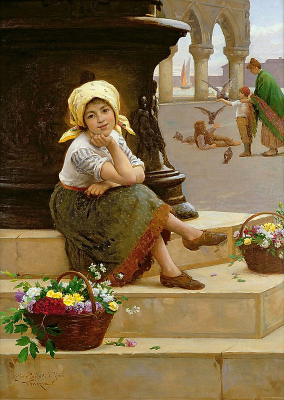 The Little Flower Seller, vintage artwork by Antonio Paoletti, 12x8" (A4) Poster