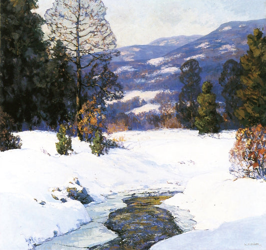 Distant Hills, Winter, vintage artwork by Walter Koeniger, 12x8" (A4) Poster