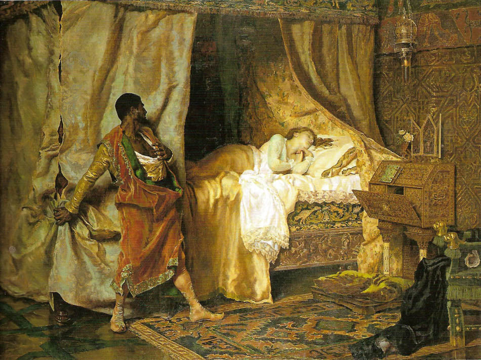 Otelo y Desdemona, vintage artwork by Antonio Muñoz Degrain, 12x8" (A4) Poster