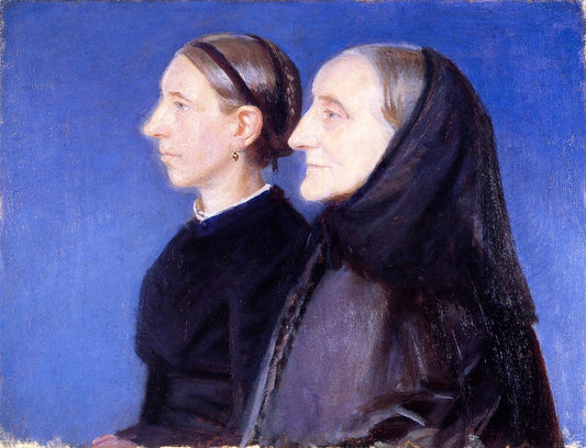 Portrait of Ane Hedvig Brøndum and Her Daughter Hulda, vintage artwork by Anna Ancher, 12x8" (A4) Poster