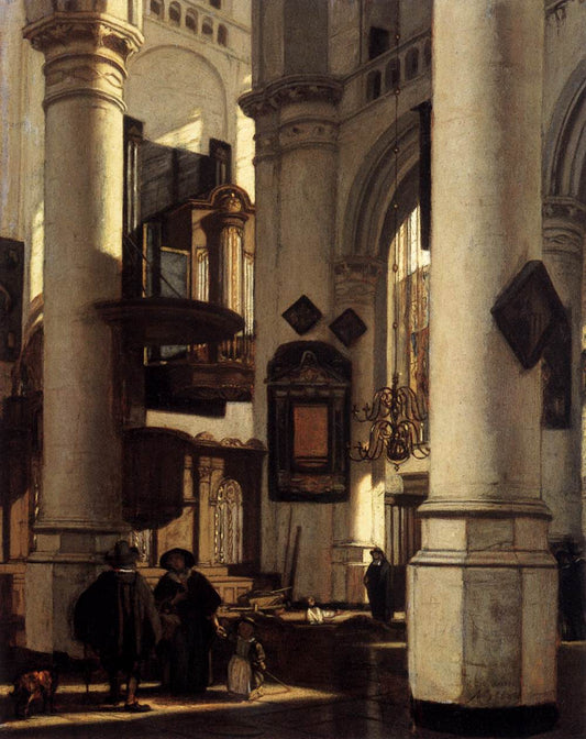Interior of a Protestant Gothic Church, vintage artwork by Emanuel de Witte, 12x8" (A4) Poster