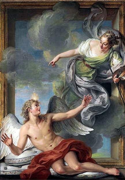 Painting Awakening Sleeping Genius, vintage artwork by Charles-Antoine Coypel IV, 12x8" (A4) Poster