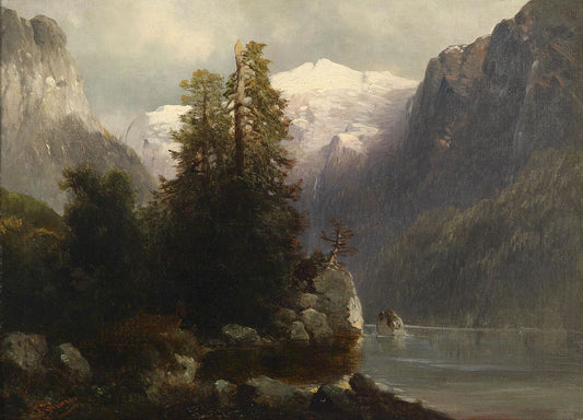 View of Lake Gosau, vintage artwork by Josef Thoma, 12x8" (A4) Poster