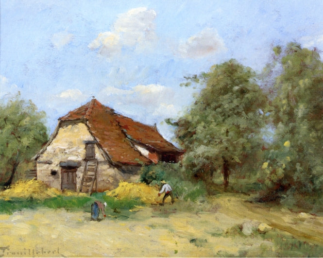 La faucher prÃ¨s de la ferme, vintage artwork by Paul-Desire Trouillebert, 12x8" (A4) Poster