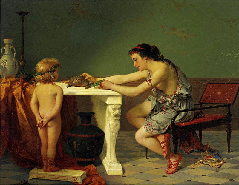 Feeding the Turtle, vintage artwork by Pierre Olivier Joseph Coomans, A3 (16x12") Poster Print