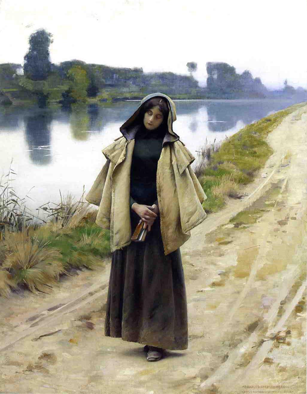 Girl by  a Path, vintage artwork by Charles Sprague Pearce, 12x8" (A4) Poster