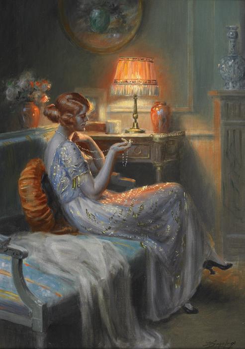 Elegant Lady with Pearl Necklace by Delphin Enjolras,A3(16x12")Poster