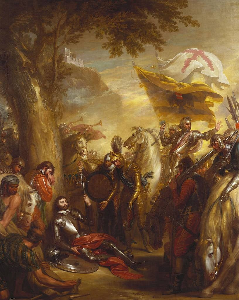 The Death of Chevalier Bayard, vintage artwork by Benjamin West, 12x8" (A4) Poster