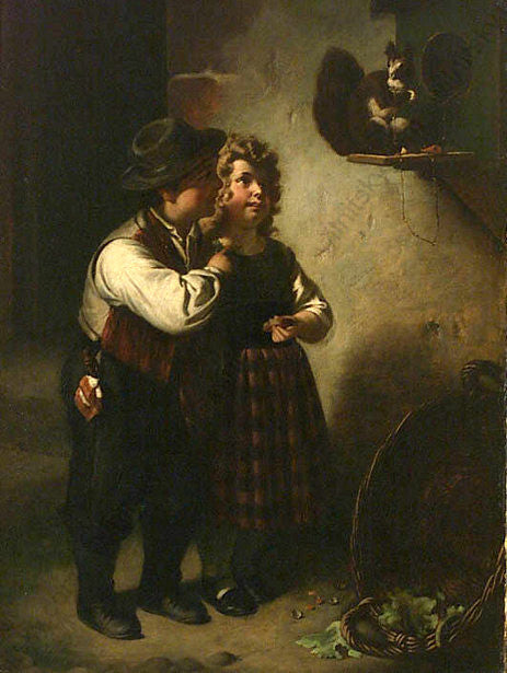 Children With Squirrel, vintage artwork by Carl Adolf Gugel, A3 (16x12") Poster Print