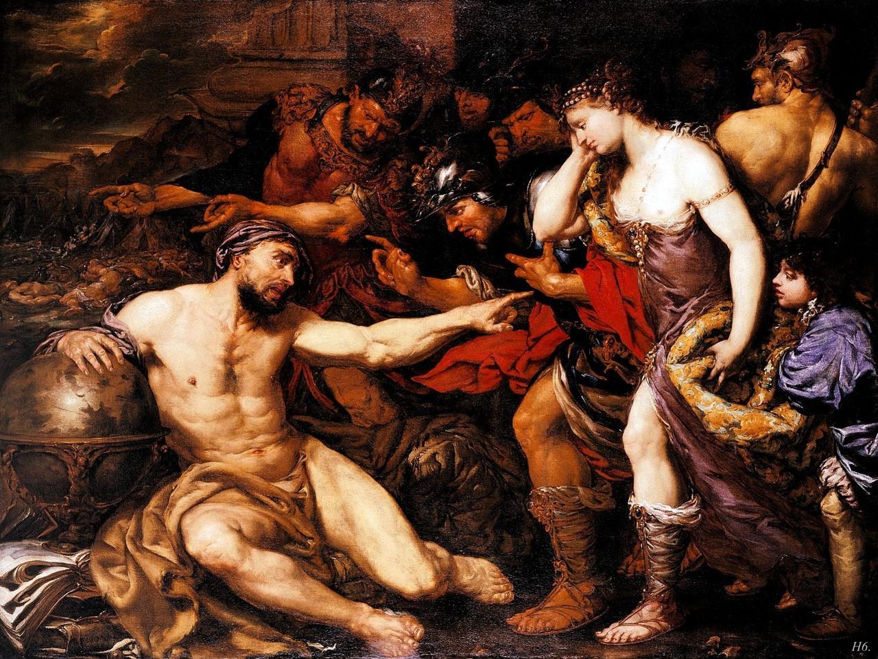 Archimedes with Allegorical Figures, War and Peace, vintage artwork by Giovanni Langetti, 12x8" (A4) Poster