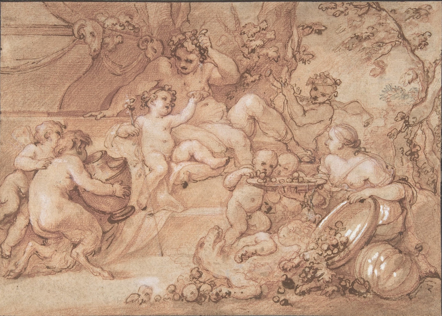 The Harvest of Silenus, vintage artwork by Charles-Joseph Natoire, 12x8" (A4) Poster