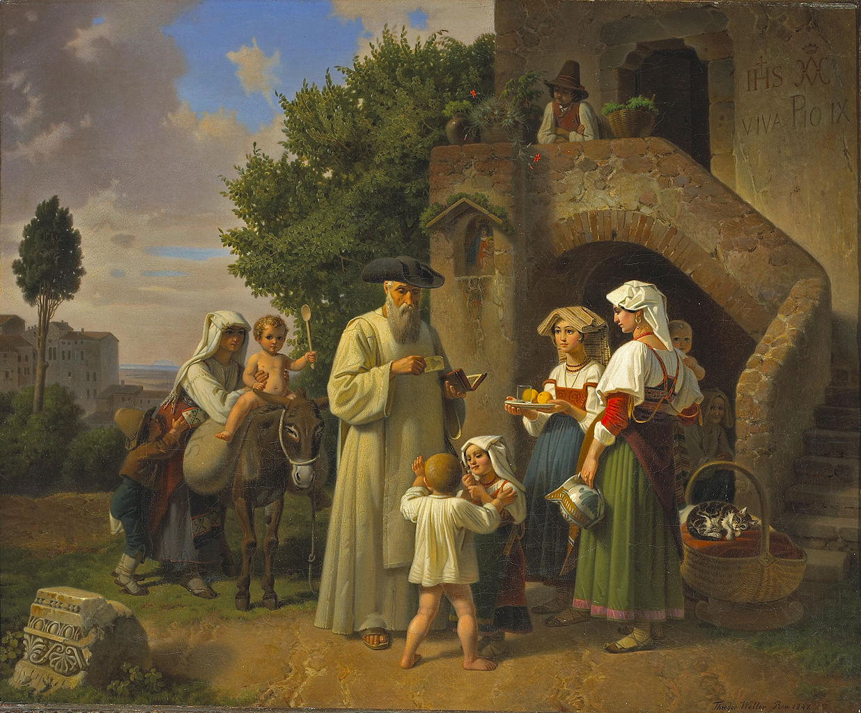 The Hermit of Terracina distributing Alms, vintage artwork by Theodor Weller, A3 (16x12") Poster Print