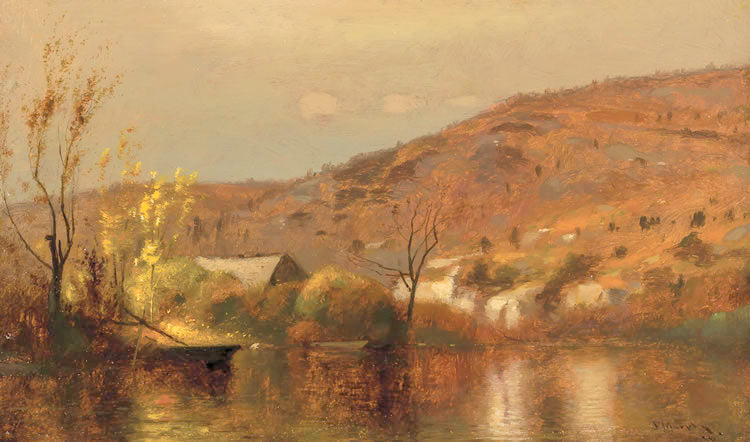 Landscape with Boat and House, vintage artwork by J. Francis Murphy, 12x8" (A4) Poster