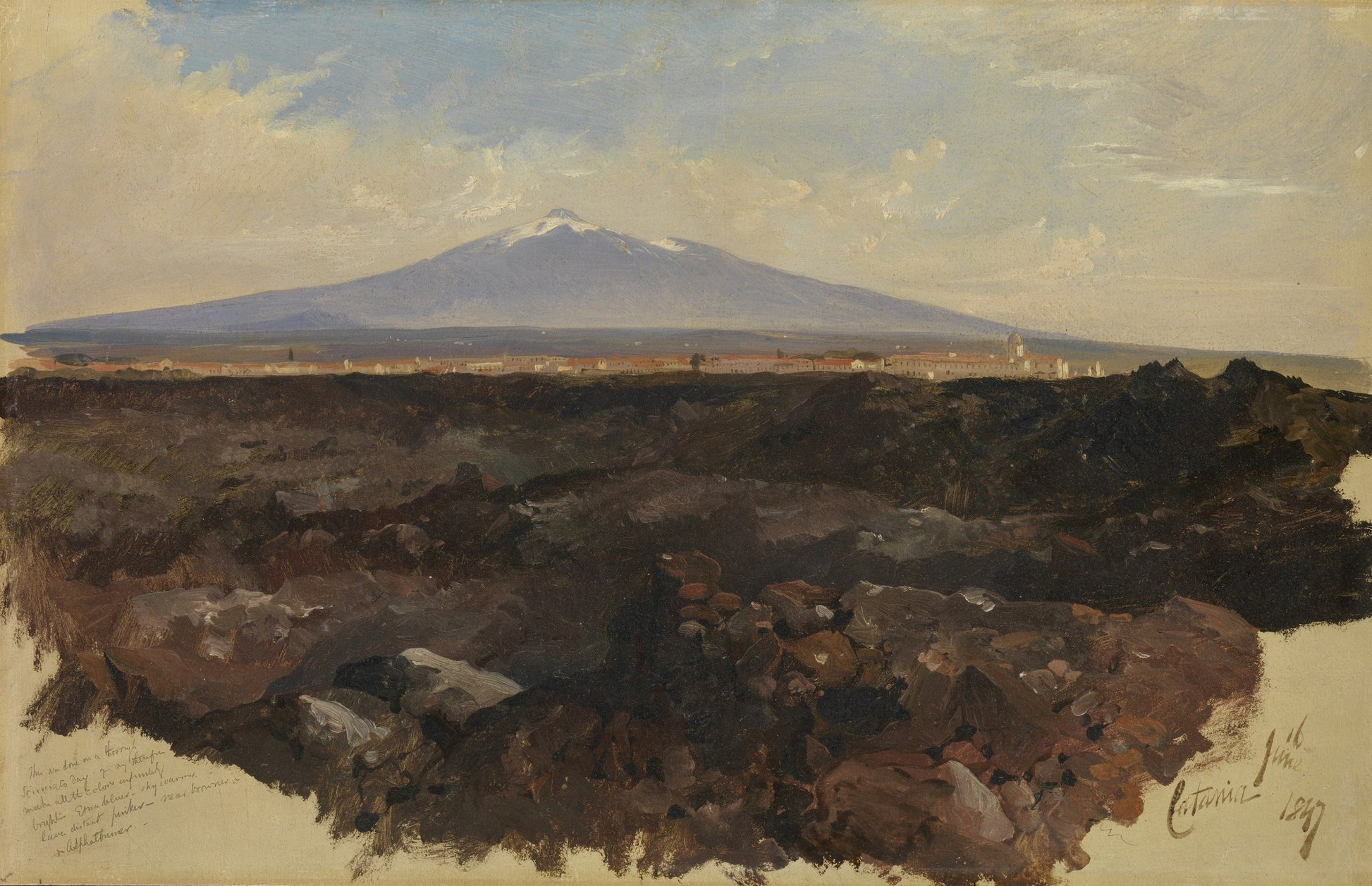 Catania and Mount Etna, vintage artwork by Edward Lear, A3 (16x12") Poster Print