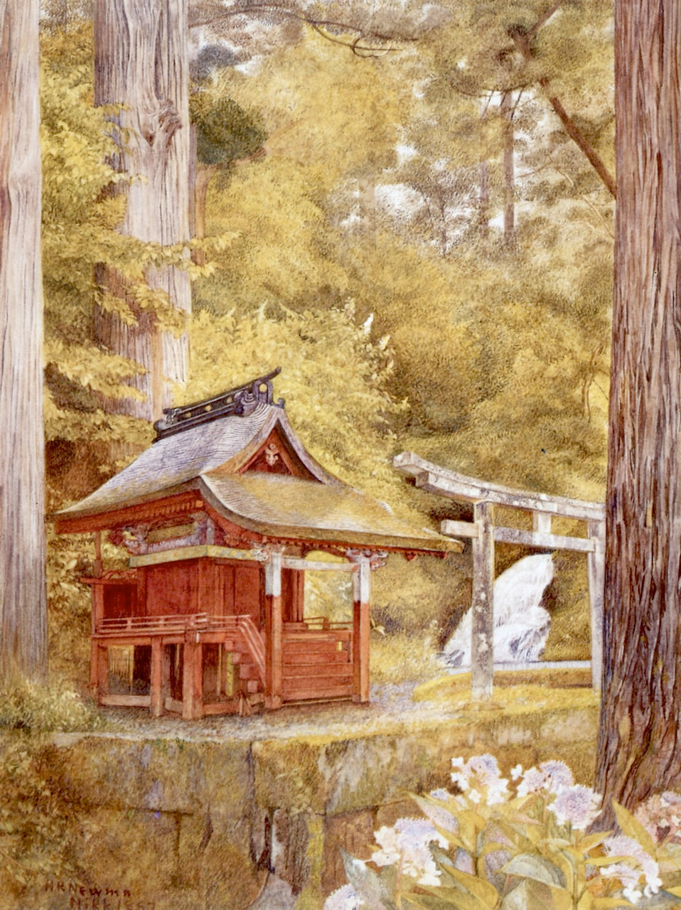 Japanese Pagoda in the Woods, vintage artwork by Henry Roderick Newman, 12x8" (A4) Poster