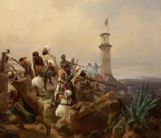 Defending a Hill Fortification, Morocco, vintage artwork by Niels Simonsen, A3 (16x12") Poster Print
