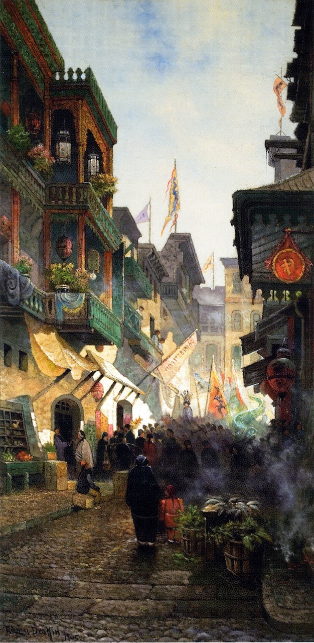 Street in Chinatown, San Francisco, vintage artwork by Edwin Deakin, 12x8" (A4) Poster