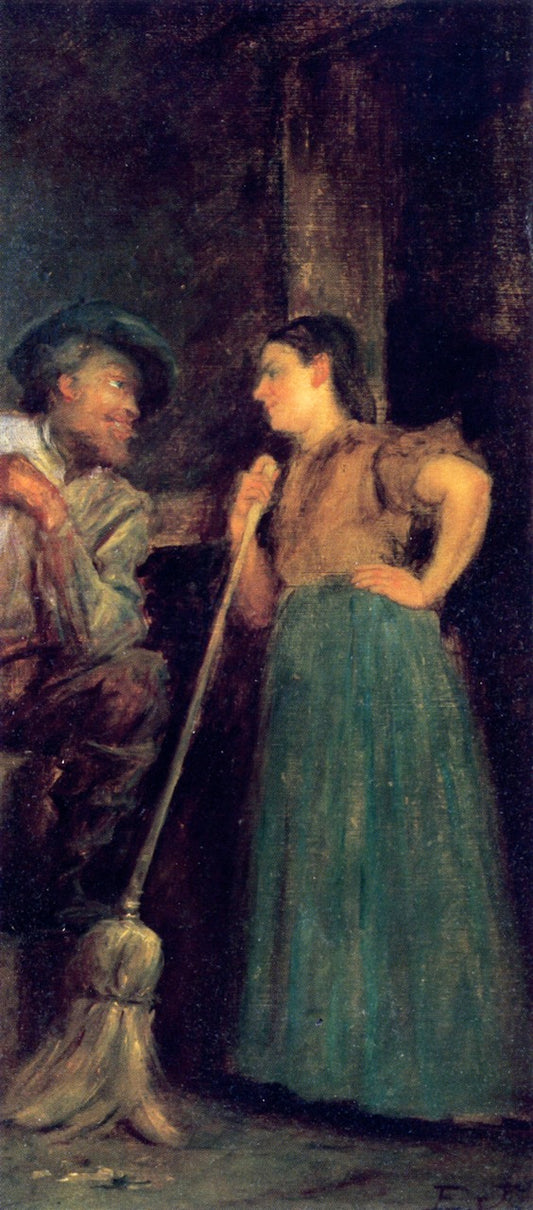 Interior Scene (study for 'Fiddling His Way'), vintage artwork by Eastman Johnson, 12x8" (A4) Poster