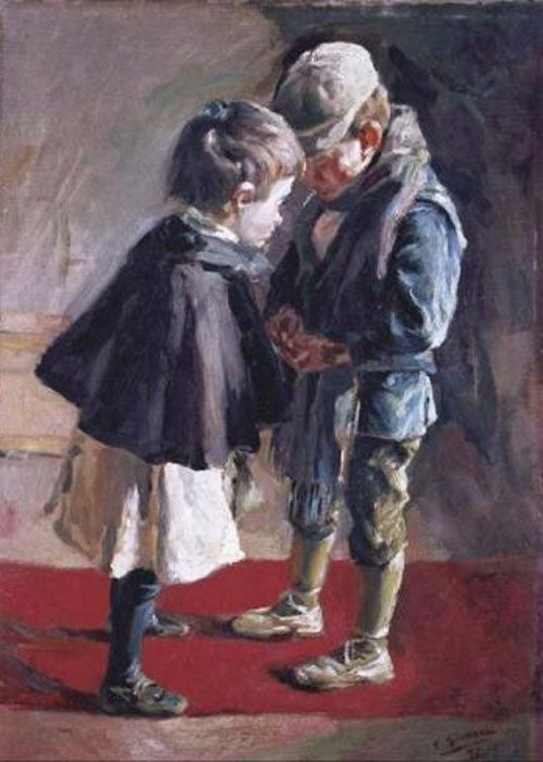 NiÃ±os jugando, vintage artwork by Francisco Gimeno y Arasa, 12x8" (A4) Poster