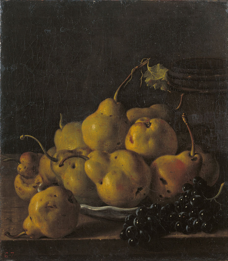 Still Life with Pears and Grapes, vintage artwork by Luis Melendez, 12x8" (A4) Poster