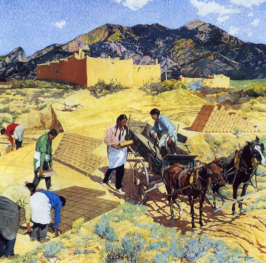 Builders in the Desert, vintage artwork by Walter Ufer, 12x8" (A4) Poster