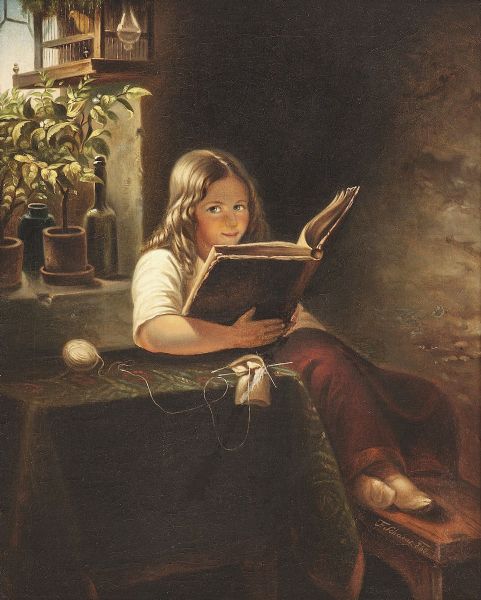 Reading girl, vintage artwork by Franz Schams, 12x8" (A4) Poster